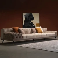 italian leather fabric combined with zipper sofa modern atmosphere light luxury large sized luxury guest pleated sofa