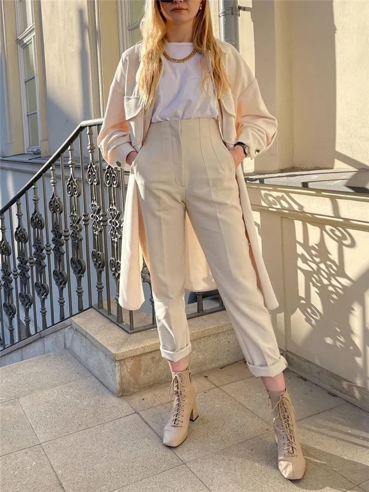 TRAF Women Pants High Waist Beige Black Pants For Women Office Wear Streetwear Y2k Pants Spring 2022 Fashion Woman Trousers