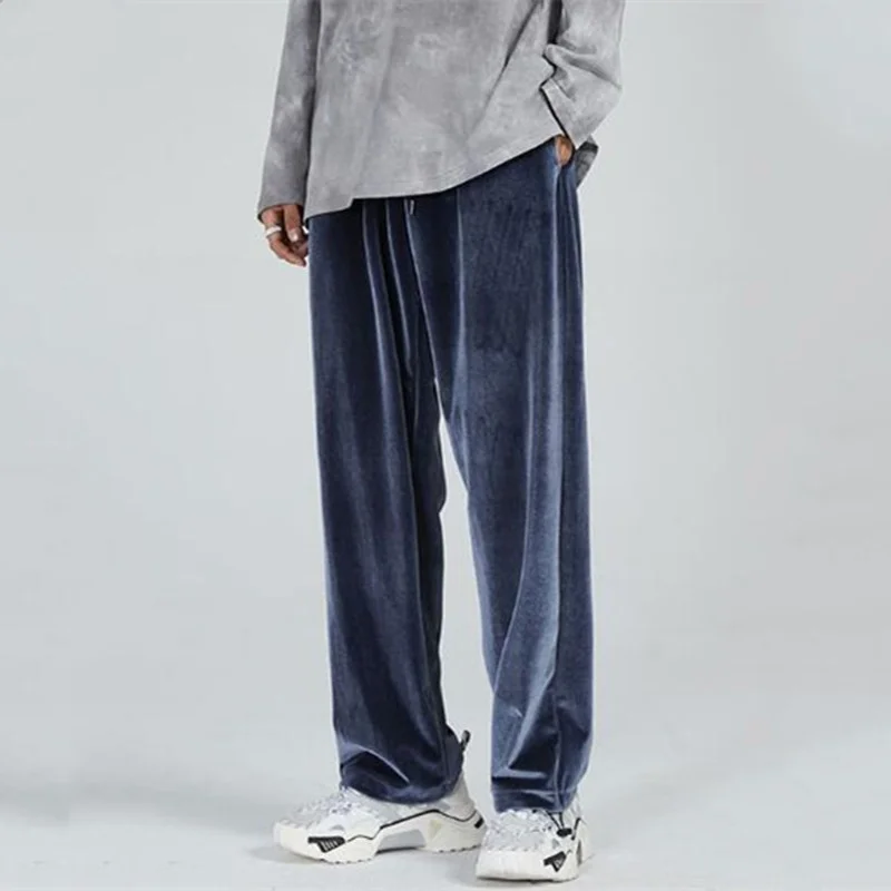 

Spring Wide-leg velour pants Men's Fashion Casual Korean Streetwear Loose Hip-hop Straight velvet Trousers Plus size M-7XL Pants