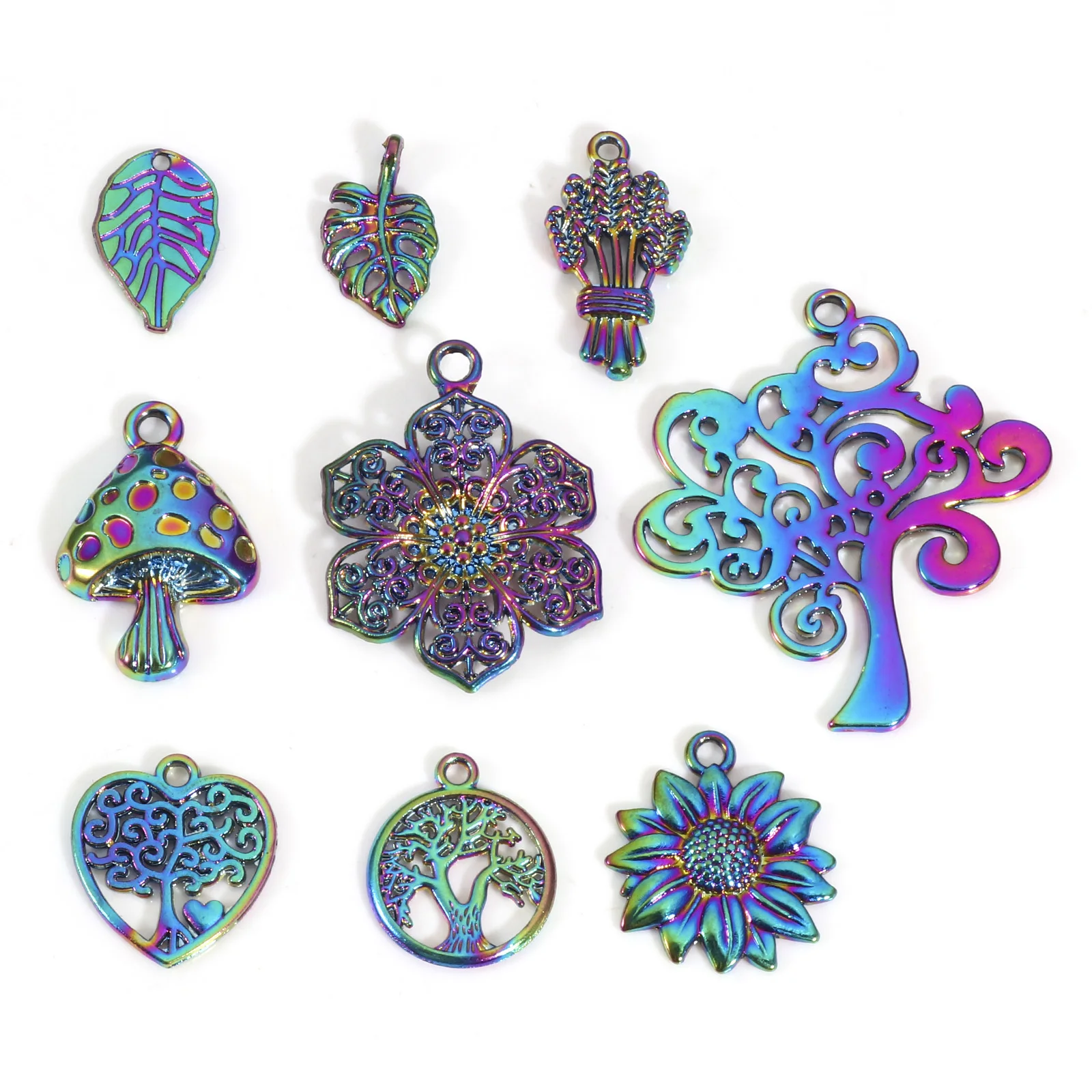 

5PCs Colorful Zinc Alloy Charms Meatal Hollow Flower Leaf Tree Plant Pendants For Diy Earring Necklace Jewelry Making Findings