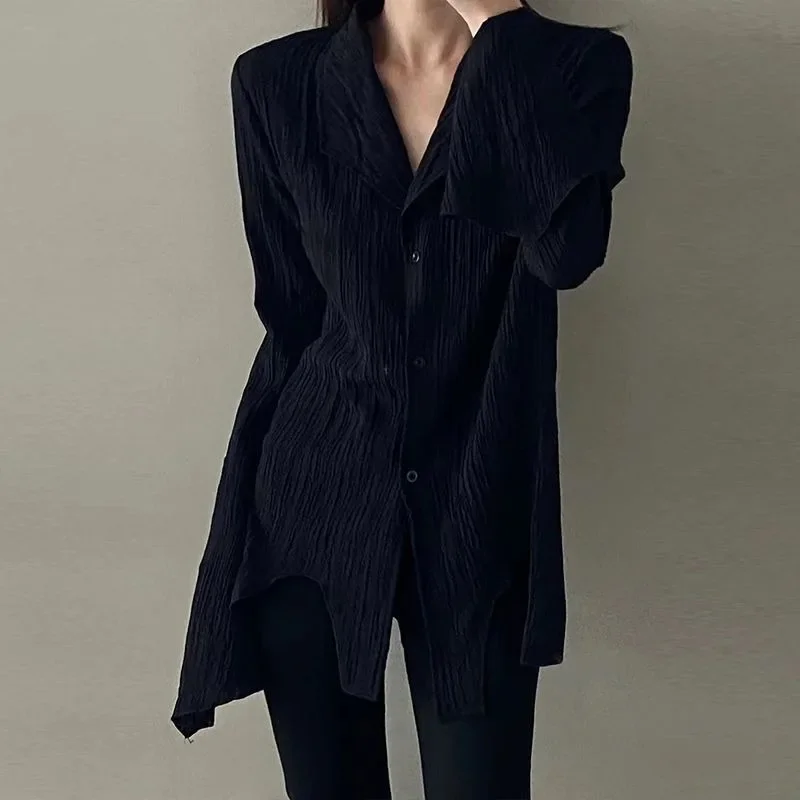 

QWEEK Gothic Shirt Korean Style Aesthetic Women's Blouses Irregular Long Sleeve Tops Female Spring Fashion Streetwear Y2k Grunge