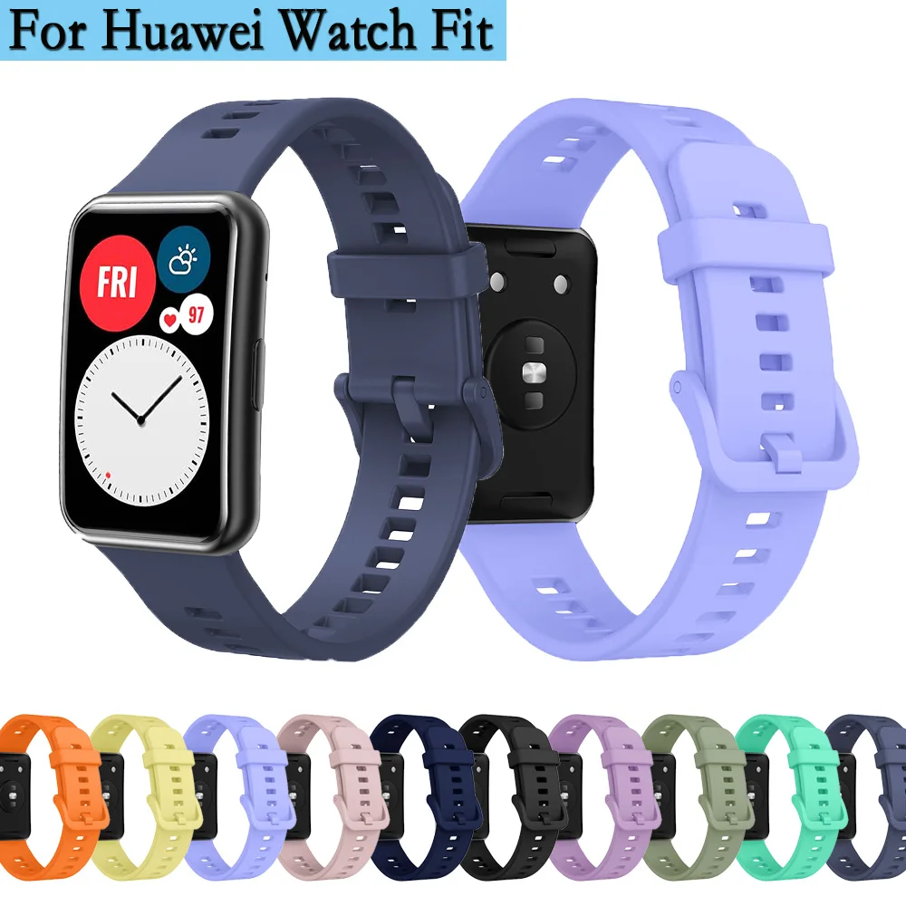 

For Huawei Watch Fit Strap Same Color Buckle Watchband Silicone Wristband Bracelet Accessories With Tool