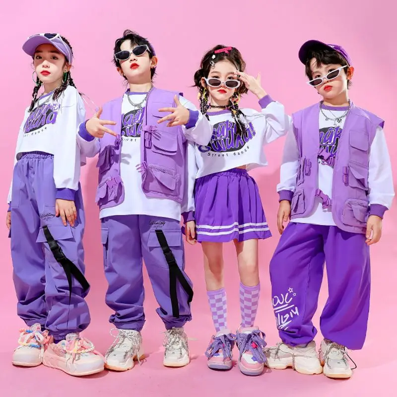 Укороченный топ и юбка для девочек в стиле хип-хоп фиолетовый комплект одежды