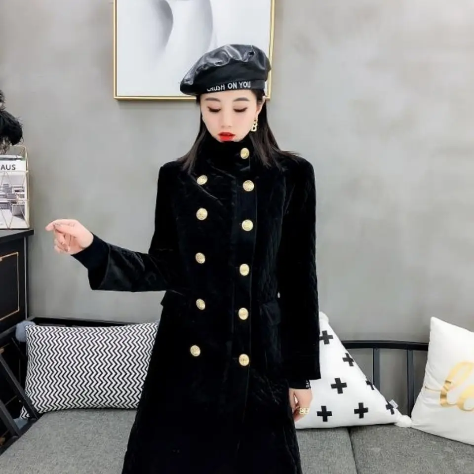 Winter Coat for Women Coats Parkas Jackets Velvet Plus Cotton Coat Hepburn Double-breasted Fashion Women's Winter Jacket 2022