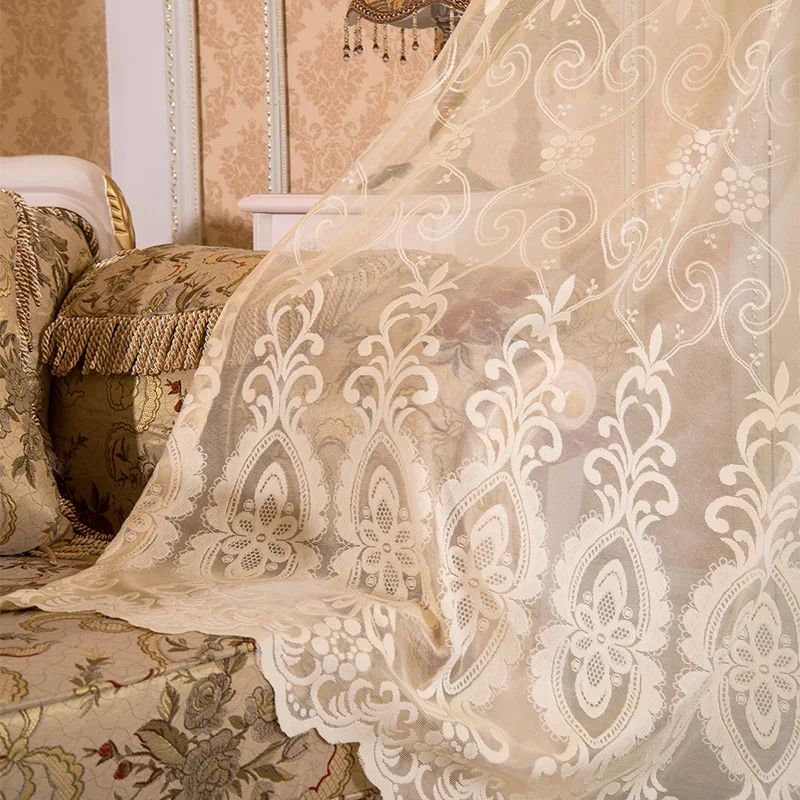 

New Curtains for Living Dining Room Bedroom Custom Jacquard Embroidered Lace Screen High-end European Style Window Curtain Decor