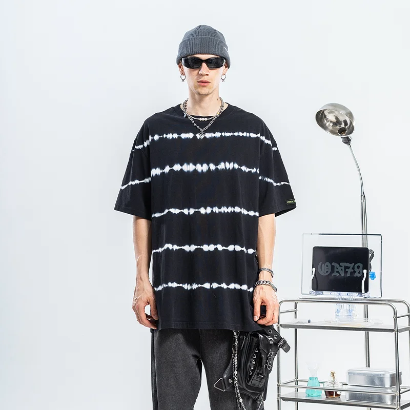

Harajuku Oversized T-shirt Men Streetwear Striped Graphic T shirts 100% Cotton Tops Tee Hip Hop Tshirt Summer Short Sleeves 2022