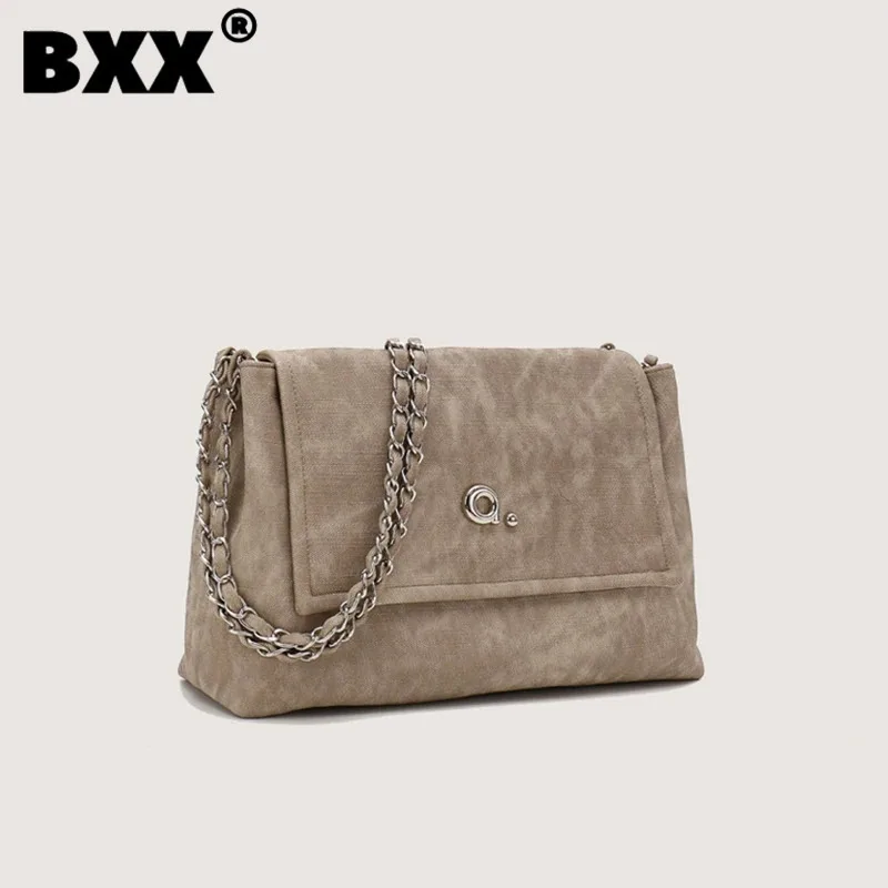 

[BXX] Niche Design Chain One Shoulder Underarm Bag For Women 2023 New Hasp Zipper Large Capacity Vintage Casual Tote Bags CY1160