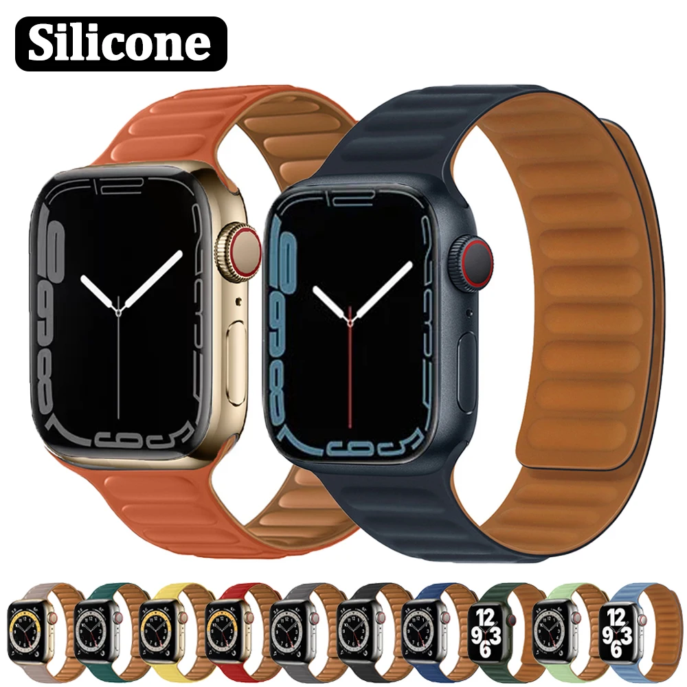 

Silicone Magnetic Loop Band For Apple Watch 44 40mm 41 45mm Strap For iWatch Series 7 6 SE 5 432 38mm 42 Sport Rubber Bracelet