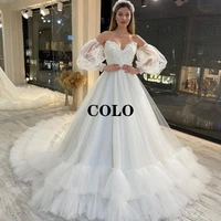 wedding dresses sweetheart appliques bride dress white tulle lace up half sweetheart puff sleeve princess wedding evening gowns