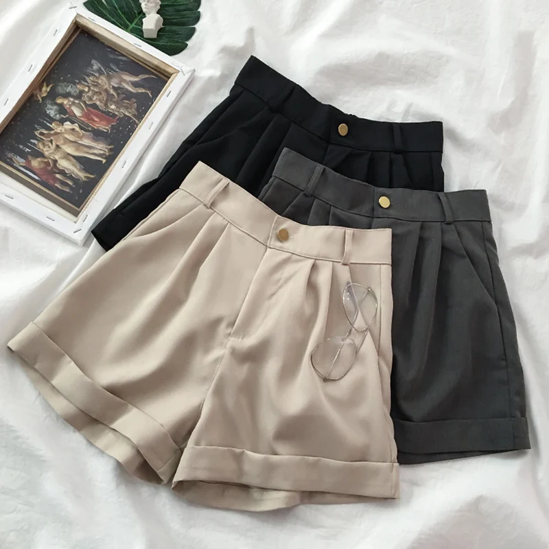 

Шорты Lucyever женские с завышенной талией, простые однотонные Широкие штаны в японском стиле, свободные мягкие повседневные короткие брюки в повседневном стиле, на лето