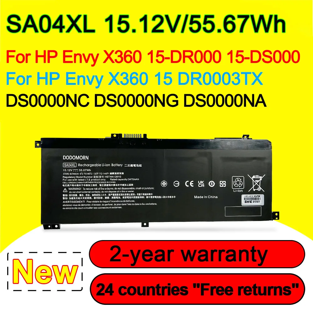 

For HP ENVY X360 15-DR000 15-DS000 DR0003TX DS0000NC DS0000NG DS0000NA Series Laptop Battery SA04XL HSTNN-OB1G 15.12V 55.67Wh