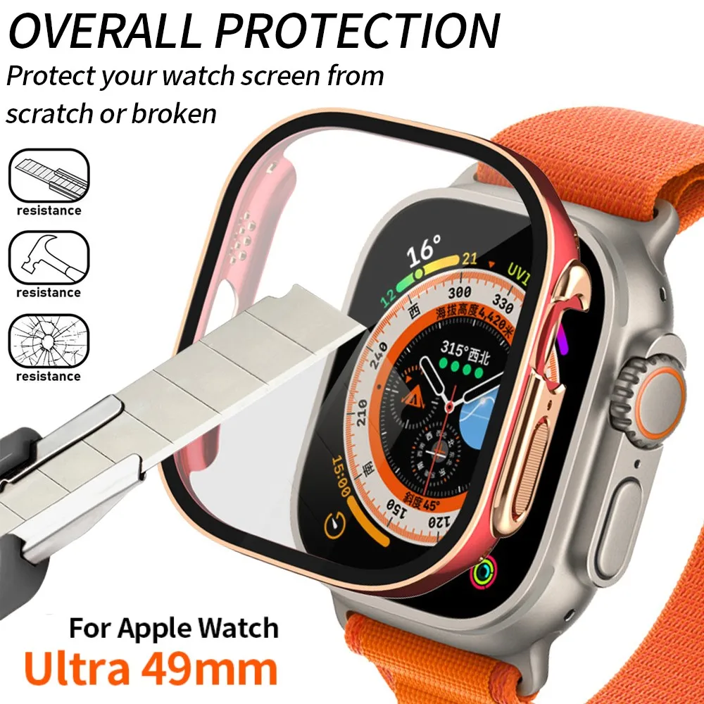 

Cover+Glass For Apple Watch 8 Ultra 49mm Case PC Double Color Bumper Tempered Screen Protector for iWatch 8Ultra 49mm Protective