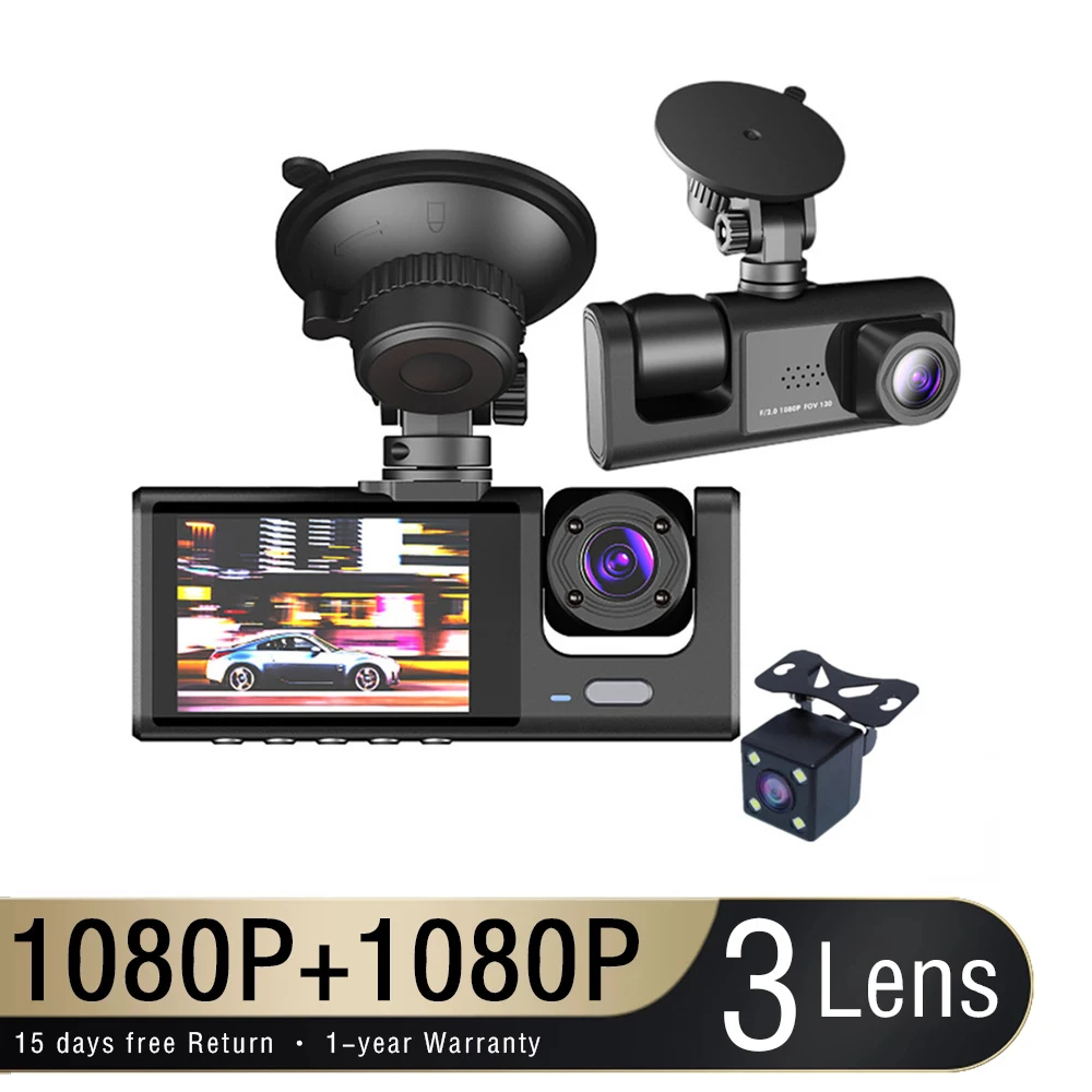 Car DVR Dashboard Camera Full HD 1080p Vehicle Video Recorder Front + Inside / Rear Camera Car Recorder G-sensor Parking Monitor