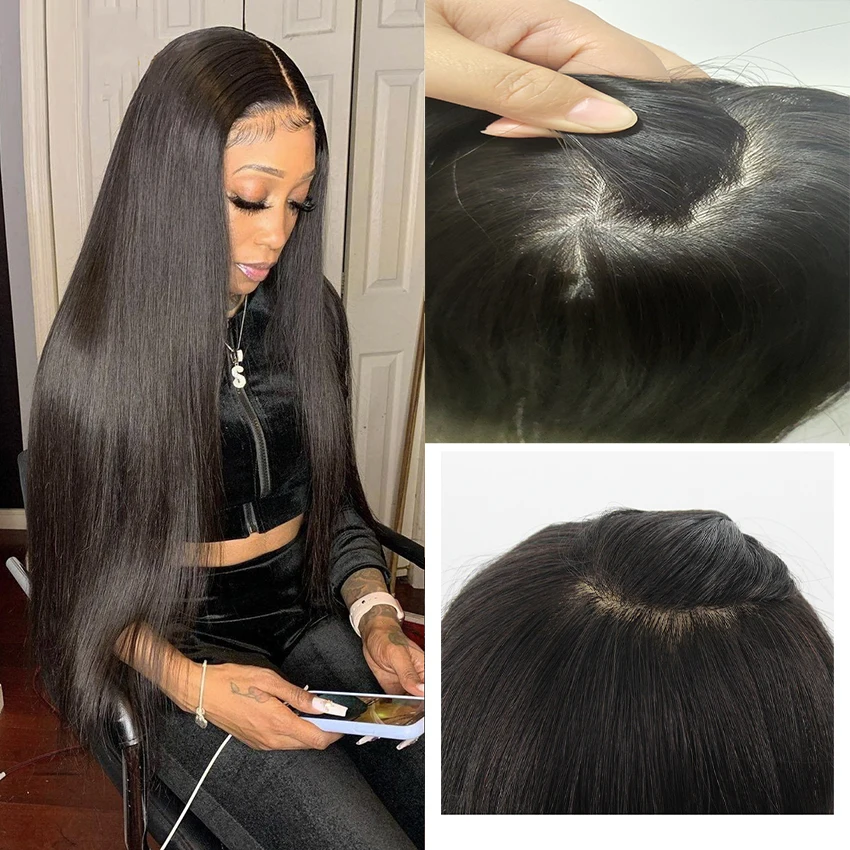 Jet Black 5x5 Scalp Cap HD Human Hair Toupee Straight Silk Base Human Hair toupers Pre Plucked Brazilian Remy Hair