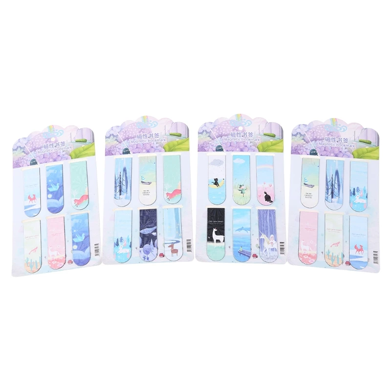 

57EC Magnetic Bookmarks Cute Book Mark Stationery Reading Accessories Paper Bookmark Book Label 6 Pcs Office Classroom