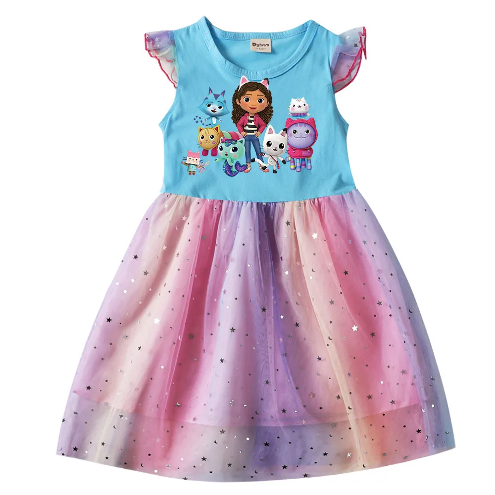 

Платье для кукольного домика Gabbys, Детская футболка без рукавов с блестками, сетчатые платья для маленьких девочек, летнее платье для свадеб...