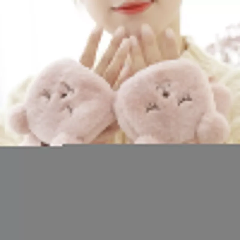 

Animal Cat Bear Fur Mittens Women Winter Gloves Ear Flip Plush Gloves Fingerless Thick Warm Mitten for Women Girl 1Pair