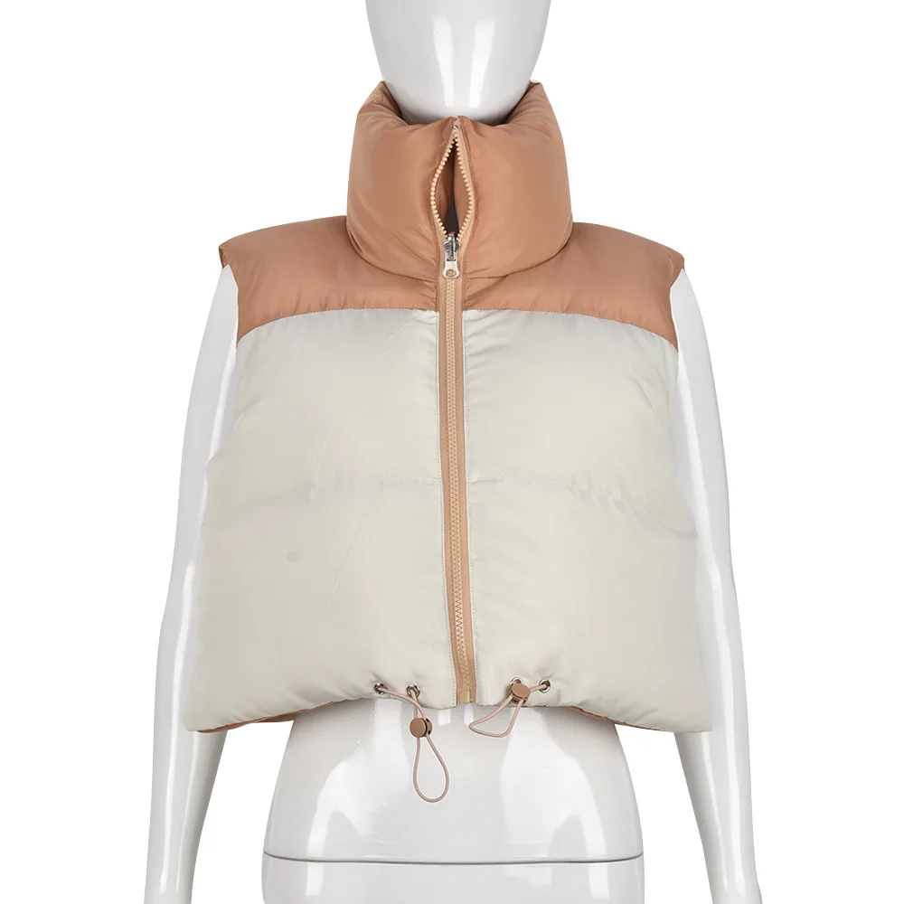 Casual Women Parkas Jacket Coat Color Patchwork Sleeveless Streetwear Clothes For Women Outfit