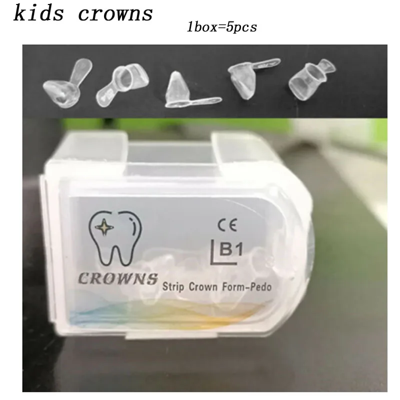 Hot sale 5 Pcs/Box Dental Kids Anterior Crowns Pediatric Deciduous Transparent Strip Crown Form-Pedo Resin Dentistry Materials