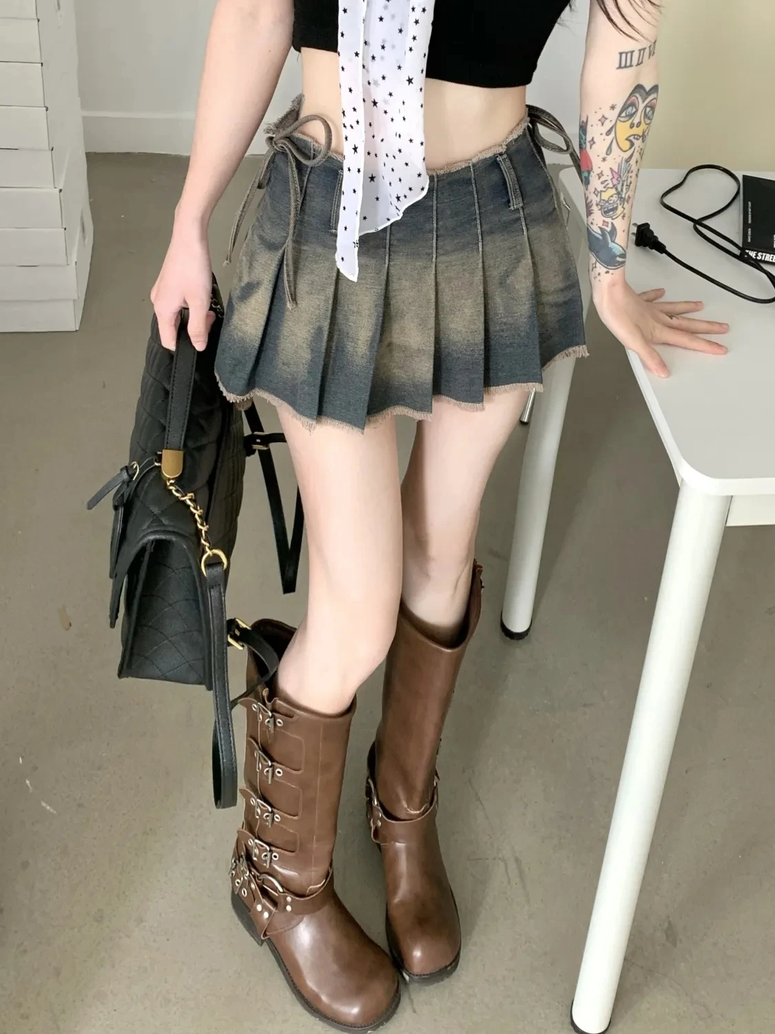 Y2k Hot Girl Irregular Denim Miniskirt Female Summer Harajuku Kawaii Mini Skirt New High Waist A Word Pleated Skirt Goth Skirt