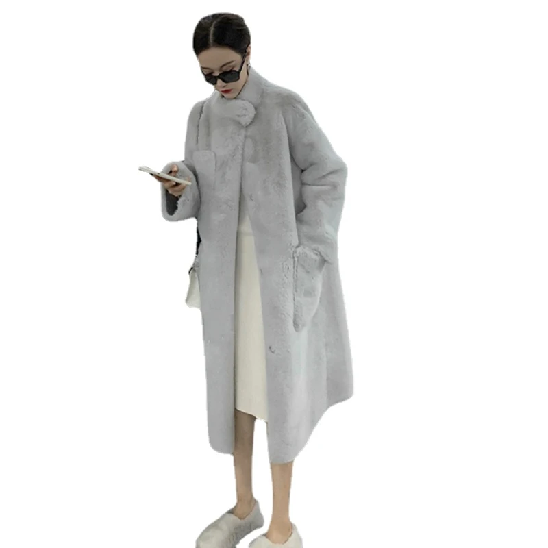 Long Faux Fur Coat Mink Double Faced Fur Autumn Winter Jacket Women 2022 Solid Pockets Loose Thick Warm Parkas Famale Clothing