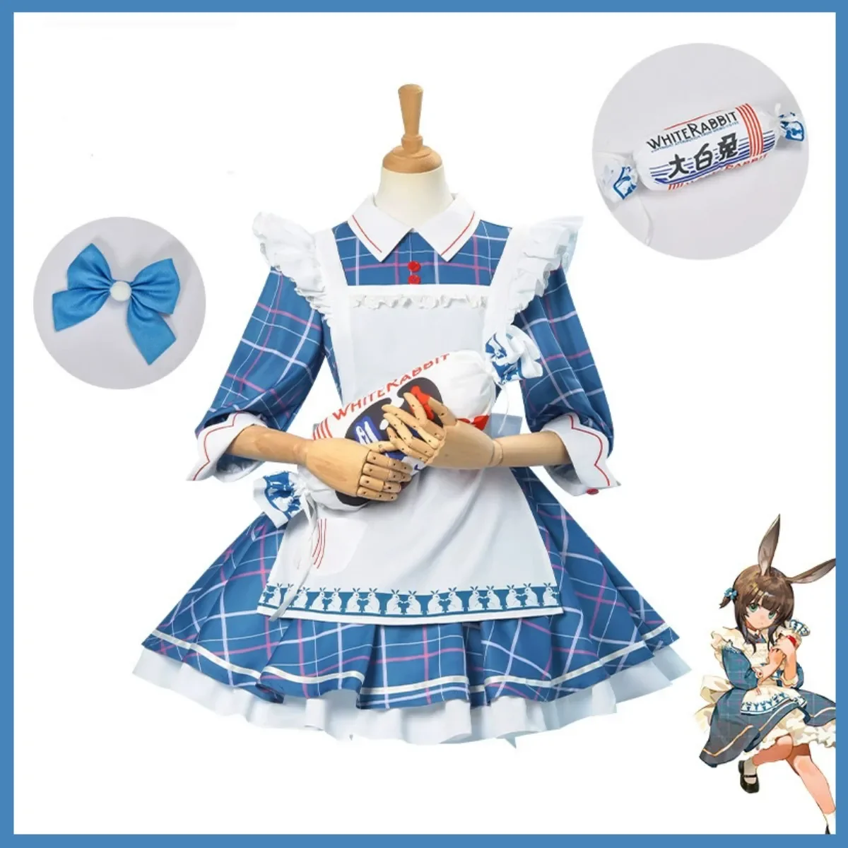 Фото Игра Arknights Amiya Косплей Костюм Кастер Белый Кролик Кремовый Конфеты Синий Белый Лолита Юбка Парик Уши Женский Милый Рождественский Костюм №2