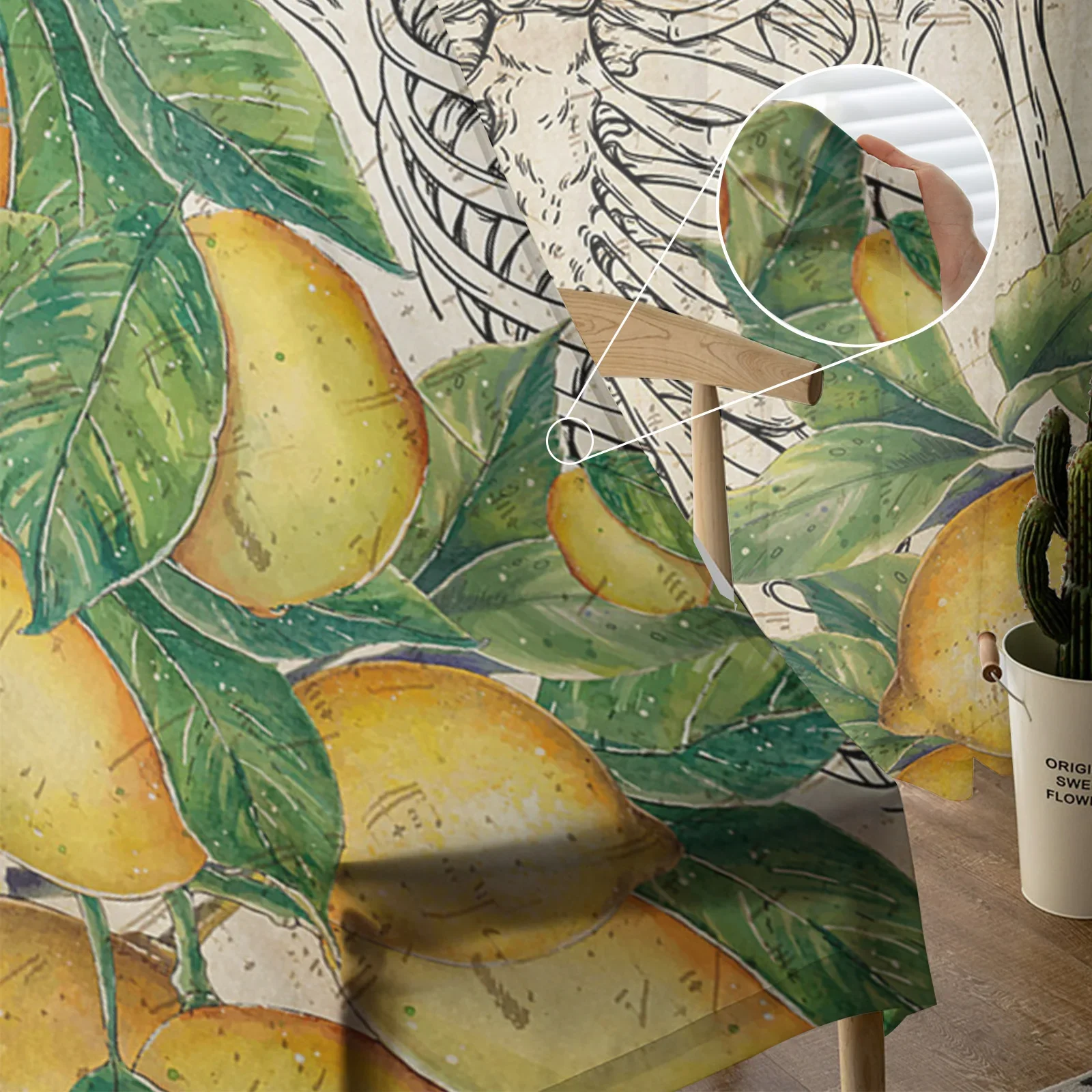 Тюлевые шторы в стиле ретро с черепом фруктами и лимоном для гостиной спальни