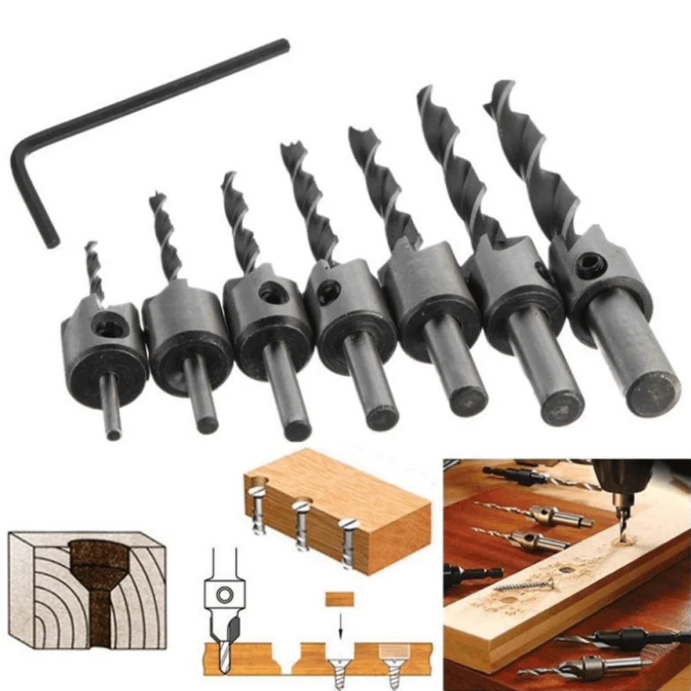 

4/7Pcs 3mm-10mm HSS Countersink Drill Bit Set Reamer Woodworking Chamfer Drill Counterbore Pliot Hole Cutter Screw Hole Drill