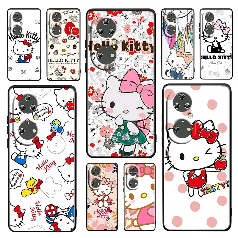 

Hello Kitty Cute Cat For Huawei P50 P20 P30 P40 5G P10 Pro Lite E Plus P9 Lite Mini Soft Silicone Black phone Case Cover Coque