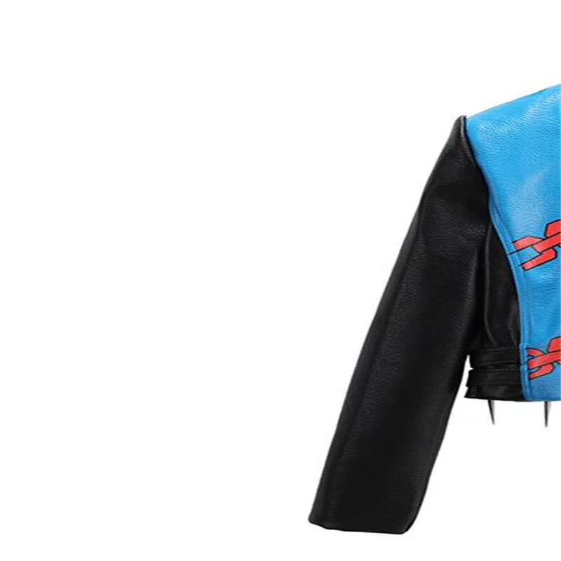 New leather jacket women's motorcycle clothing rivet long sleeve splice fashion European пальто женское American black spring enlarge