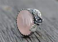inlaid hibiscus stone pink crystal ring european beauty retro thai silver goose egg shaped engagement ring banquet ring