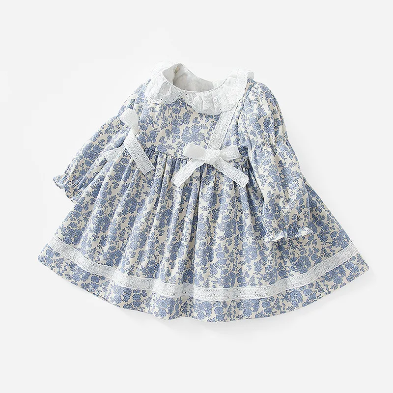 

1-4 yrs New Autumn lace Girls Dress Baby Cute Floral long sleeve Princess Dress with bow Children Toddler Kids Girls Clothing