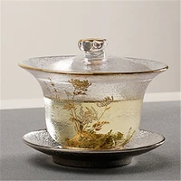 heat resistant glass tea tureen chinese kung fu tea cup set large outline in gold tea maker golden flower tea bowl gaiwan