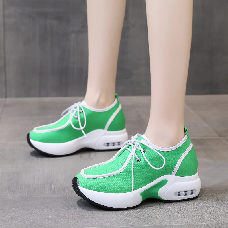 2022 Women Fashion Vulcanized Sneakers Platform Solid Color Flats Ladies Shoes Casual Breathable Wedges Ladies Walking Sneakers