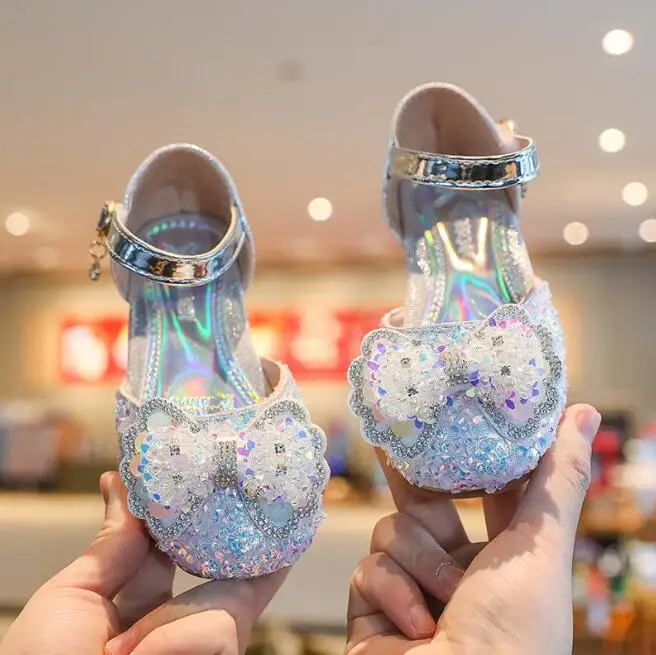 

New Children Princess Shoes Baby Girls Flat Bling Leather Sandals Fashion Sequin Soft Kids Dance Party Sparkly Beach Shoes