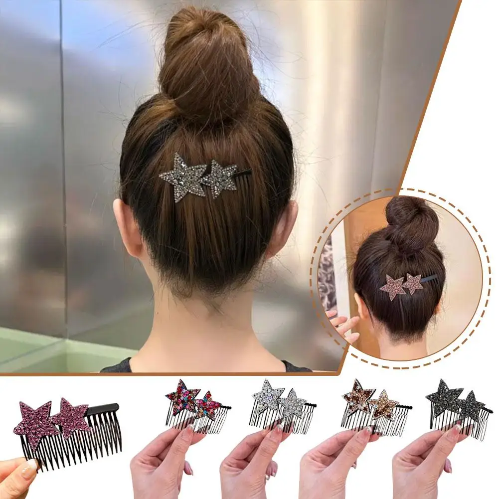 

Women Rhinestone Hairpin Five-pointed Star Shape Hair Bangs Hairpin Styling Needle Insert Comb Bangs Accessorie Fixed Comb O6R6