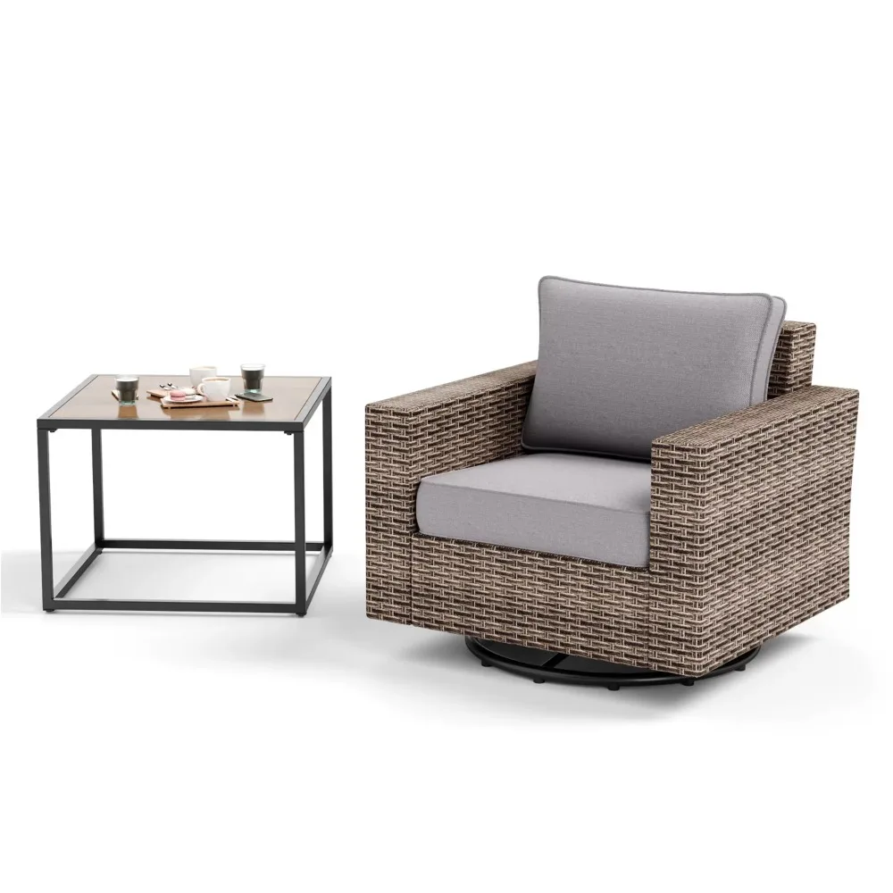 

MF Studio Patio Rattan Wicker Swivel Sofa Outdoor Bistro Set Lounge Chair with Side Table, Brown