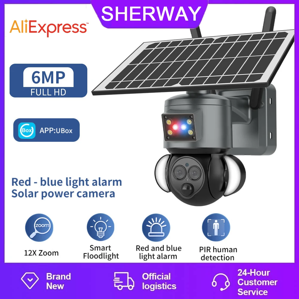 

SHERWAY Q58 4G Solar Camera Dual lens outdoor solar panel 6MP HD night Vision WIFI Wireless security voice with burglar alarm