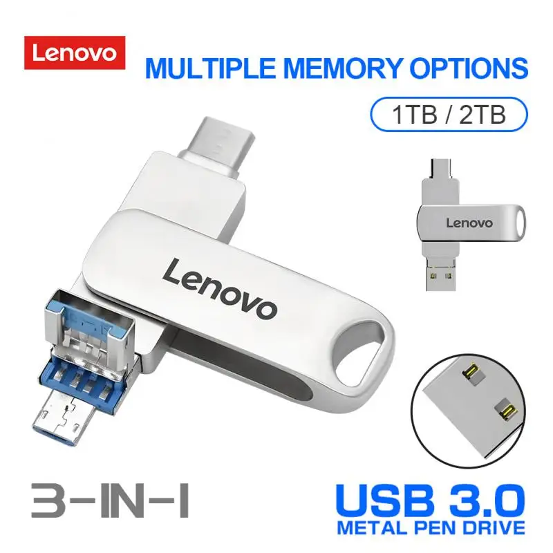 

Lenovo 2TB USB 3.0 Flash Drive Type-c 1TB 512GB 256GB USB Pendrive 128GB 3 In 1 High Speed USB Memory Stick For Android Micro/PC