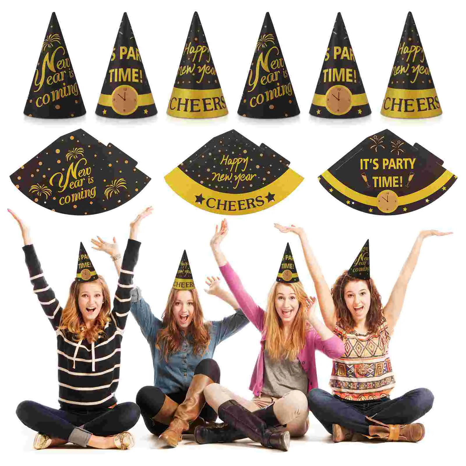 

Amosfun 9PCS New Year Party Hat Cone Happy New Year Party Hat for Kids and Adults