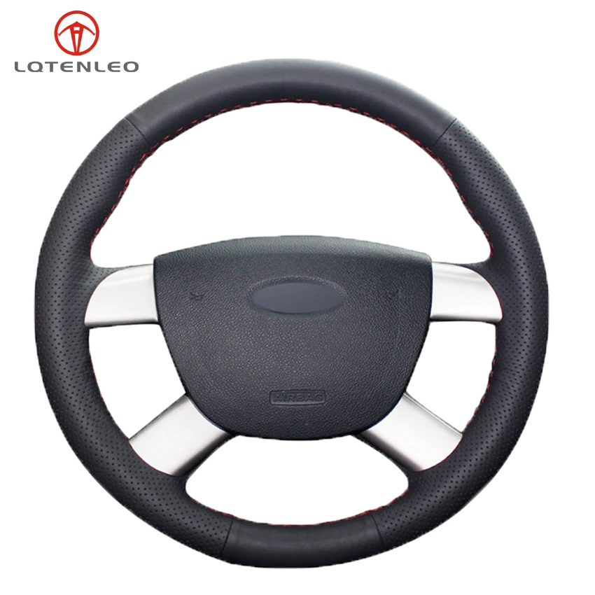 

LQTENLEO черная искусственная кожа ручная работа для Ford Kuga 2008-2011 Focus 2 2005-2011 чехол рулевого колеса автомобиля 2007-2010