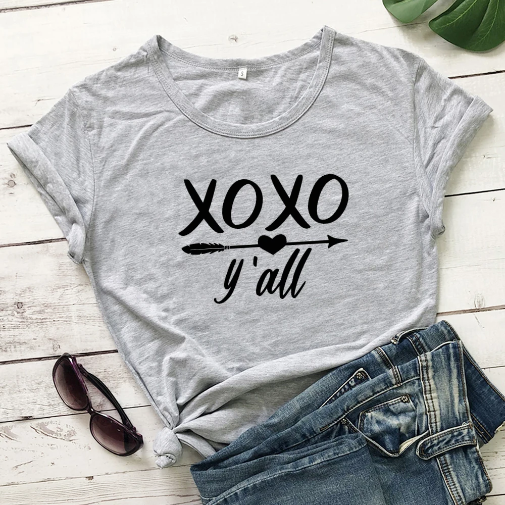 

Casual Couples Grunge Graphic Cotton Tee Shirt Top XOXO Y'all Heart Arrow Print T-shirt Funny Women Valentine's Day Gift Tshirt