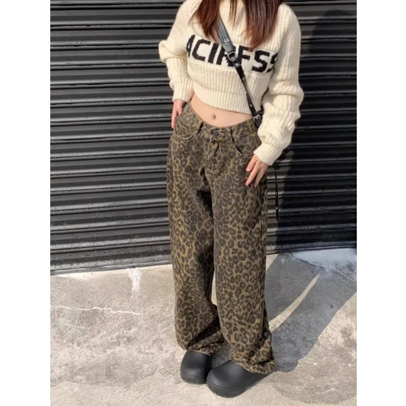 Брюки с леопардовым принтом American High Street 2024 весна и осень новые повседневные брюки