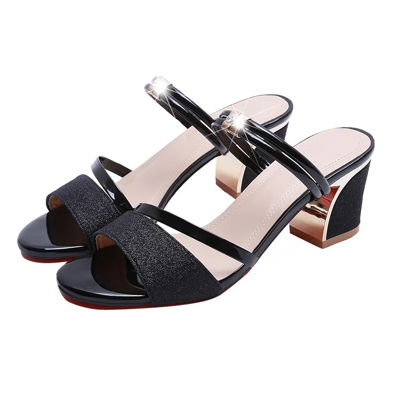 High Heel Sandals Women Shoes Peep Toe Square Heels Ladies Sandals Summer Shoes Woman Fashion Heel 6cm Sliver Sandales Femmes