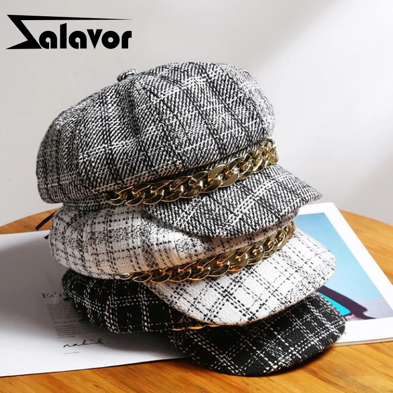 

ZALAVOR Women Berets Caps 2022 New Fashion Chain Octagonal Hats Lady Outdoor Street Lady Casual Daily Cap Office Headdress