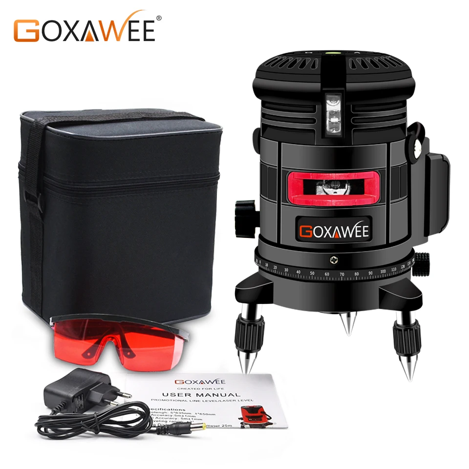 GOXAWEE Laser Level 5 Lines 6 Points Self Leveling 360 Horizontal Vertical Line With Tilt & Outdoor Construction Measuring Tool