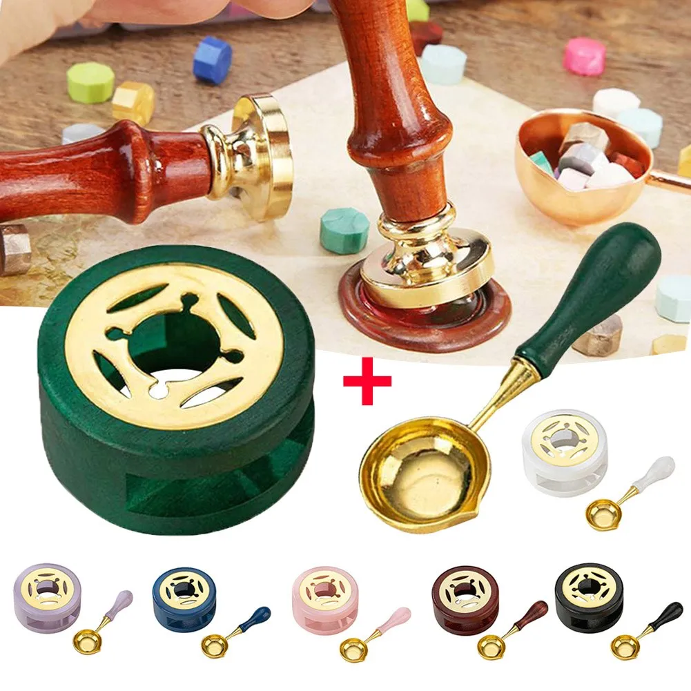 DIY Wood Furnace Stove Wax Seal Stamp with Spoon Sets for Safe Heating Melting for Envelope Decorative Gifts Craft Supplies