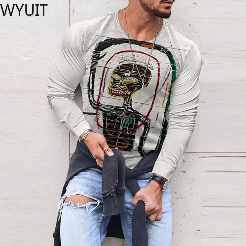 

Мужская футболка с длинным рукавом и графическим принтом, приталенный пуловер с круглым вырезом, Повседневная футболка в уличном стиле, вес...