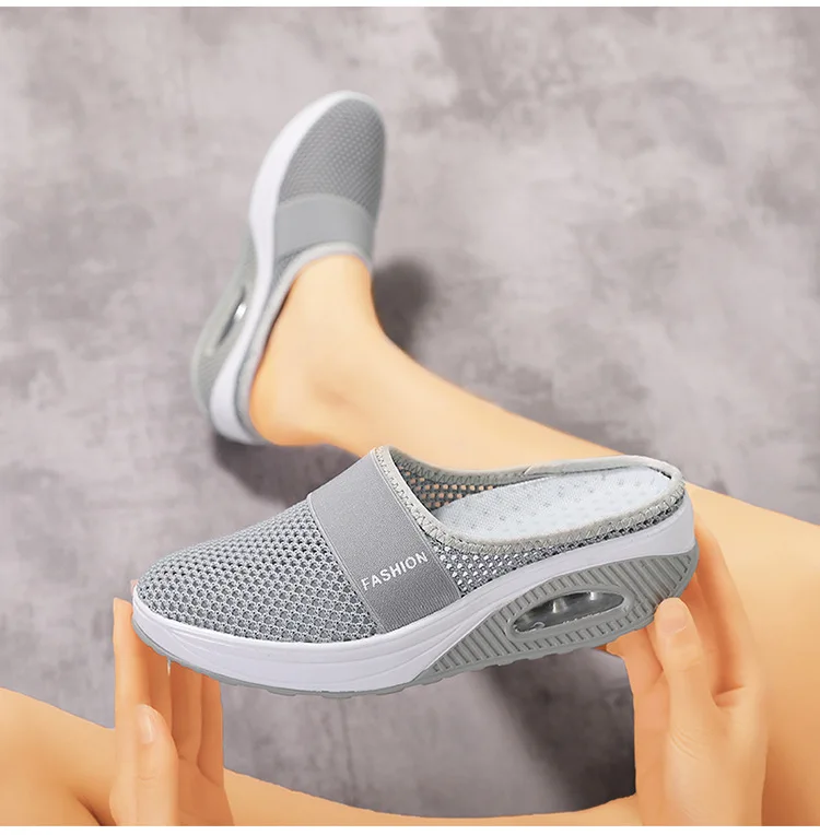 

Summer Blue Sports Heightening Shoes Daily Mesh Breathable Casual Canvas Shoes Traf Walk Round Head Air Cushion Soft Bottom