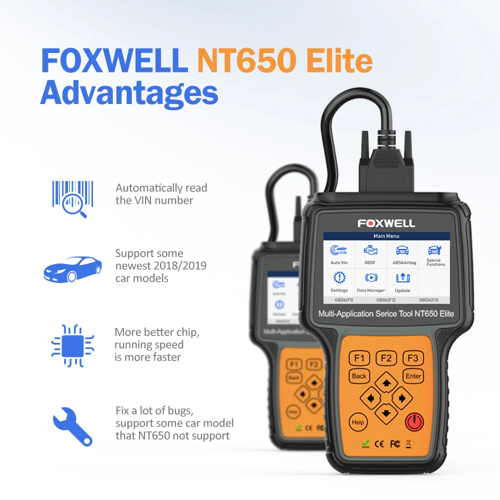 Автомобильный сканер Foxwell NT650 Elite OBD2, устройство для считывания кодов OBD 2, масло EPB 26, сброс времени работы, бесплатное обновление (art.: 3920bb97c76ca) - 3920bb97c76ca